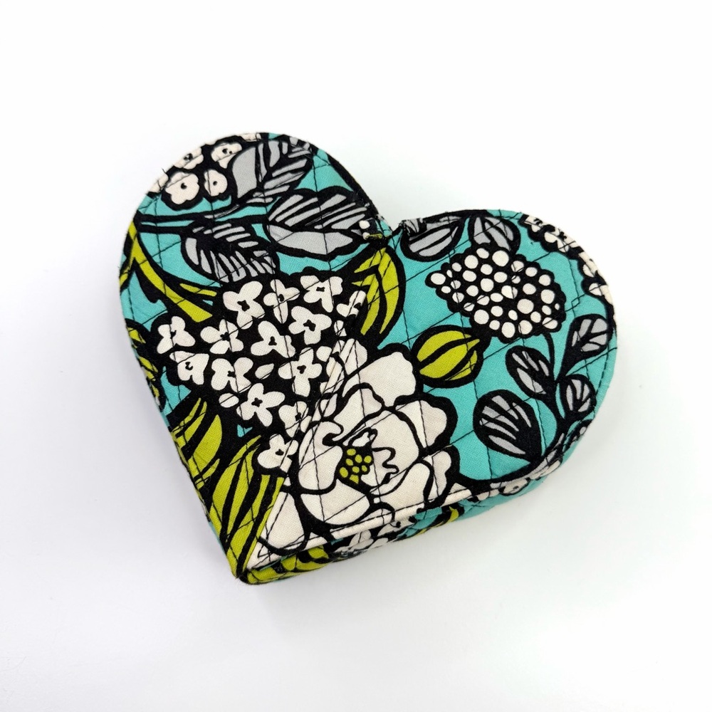 Vera Bradley Blue Green Floral Island Blooms Heart-Shaped Jewelry Box